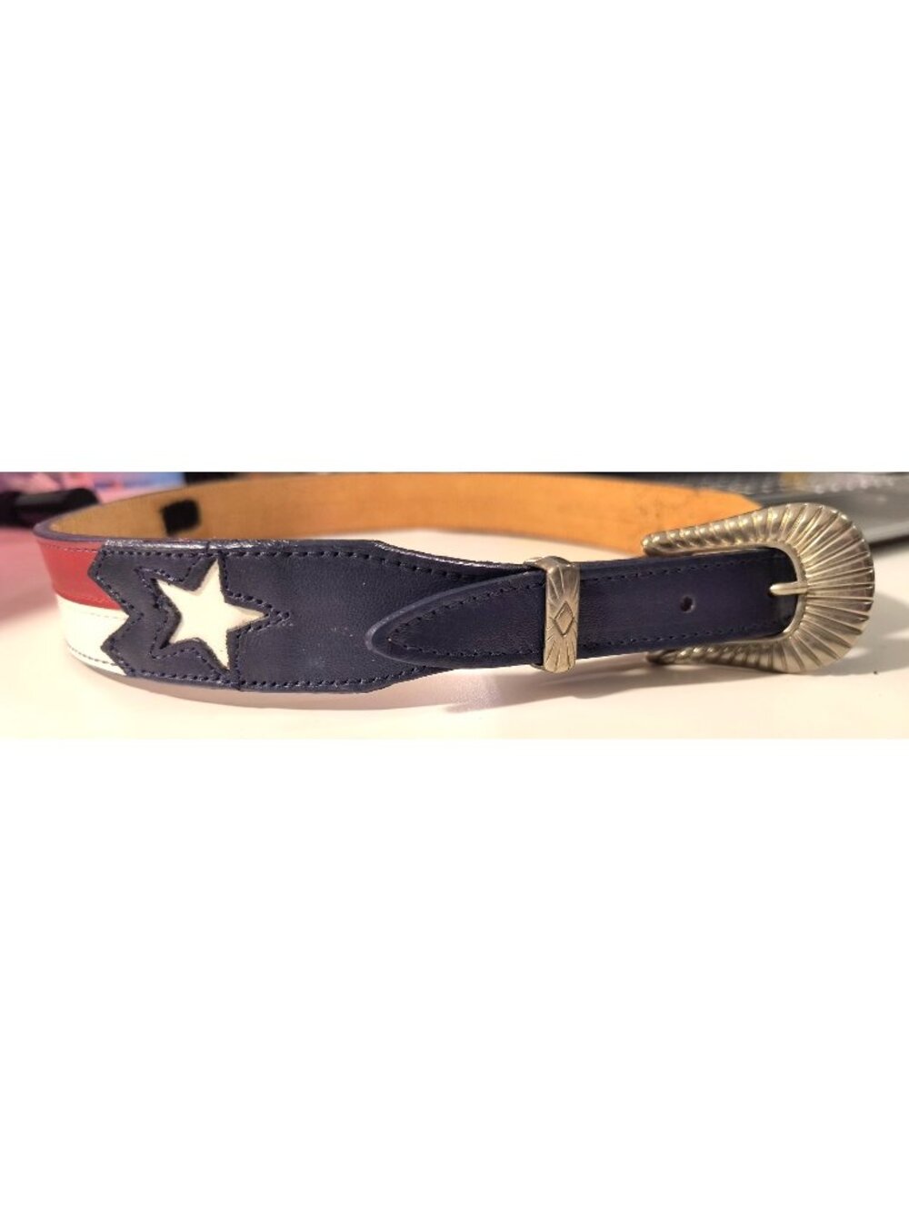 Nocona Leather Belt Texas Flag Design With Star Motif